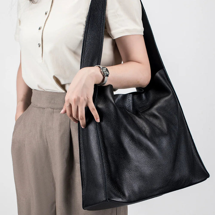 Grace’s Timeless Elegance  Genuine Cowhide Leather Tote Bag