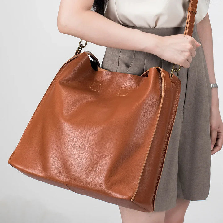 Grace’s Timeless Elegance  Genuine Cowhide Leather Tote Bag